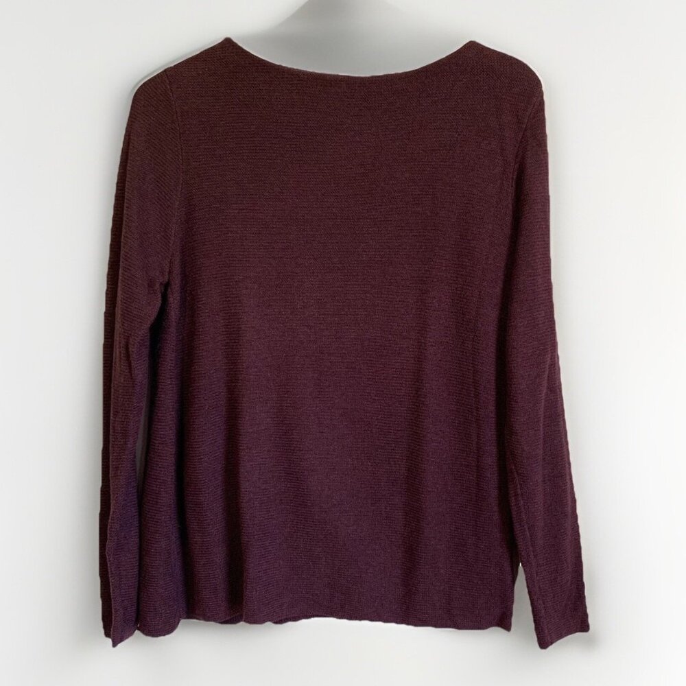 J.Jill Burgundy Waffle Knit Sweater Sz Medium Zip Sides Casual Minimalist Mature